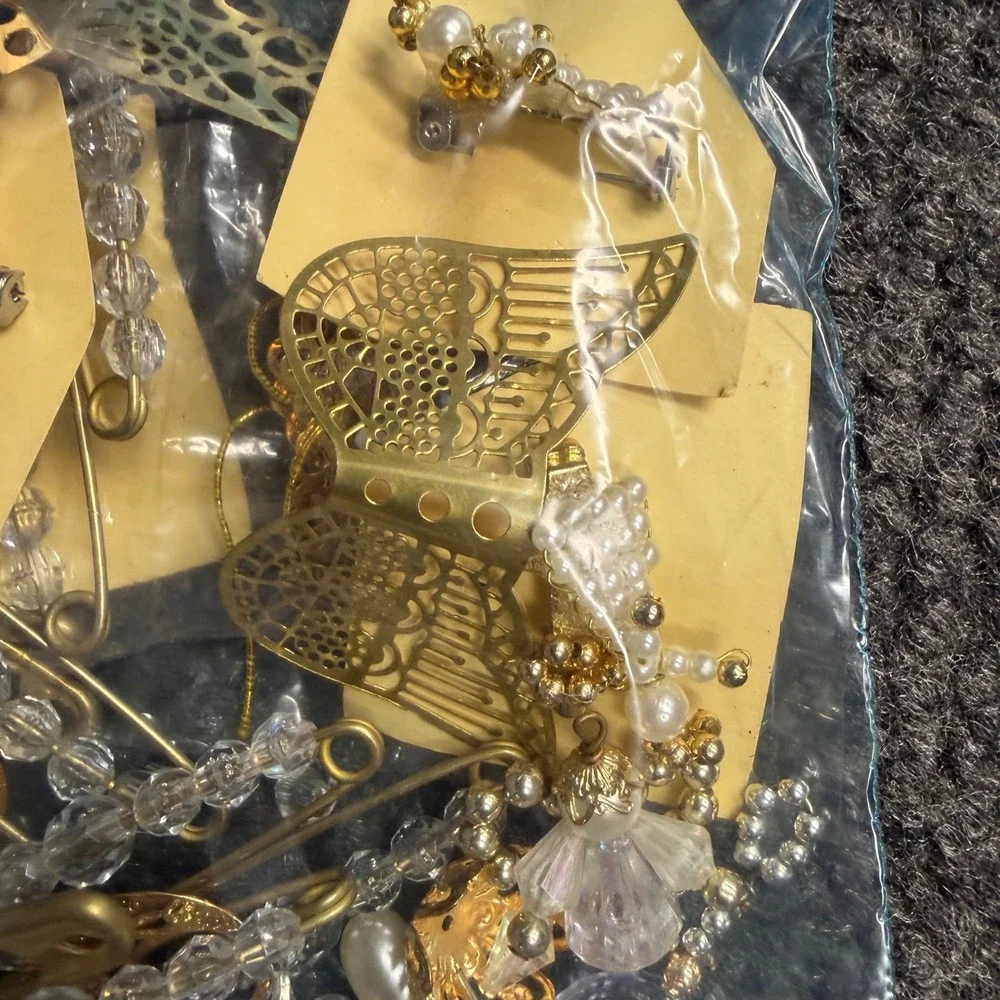 Guardian Angel Jewelry Lot Gold Tone Mixed lot Butterfly Pearl Pins Beads